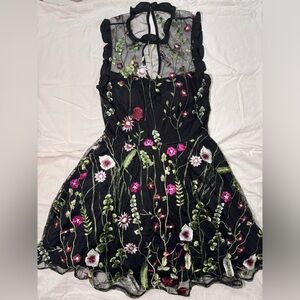 CITY STUDIO Black Sleeveless Embroidered Wildflower Cocktail Homecoming Dress
